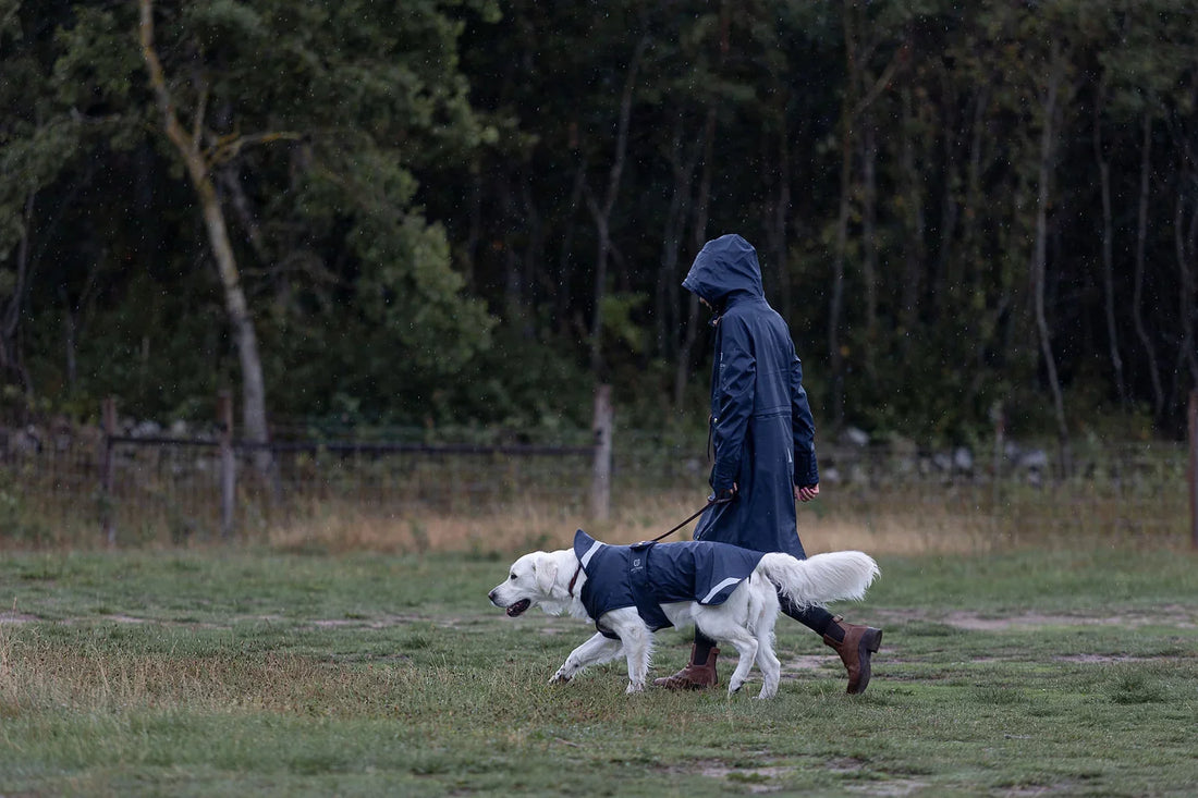 Vattentätt hundtäcke med fleecefoder, reflekterande detaljer och elastiska bensnören. Hållbart val från Jacsons Pre-Loved Sortiment.