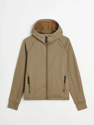 Funktionsjackor Siv och Rut med stretchigt material, dragkedjor och justerbar dragsko. Siv har huva och Rut hög krage. Finns i flera färger.