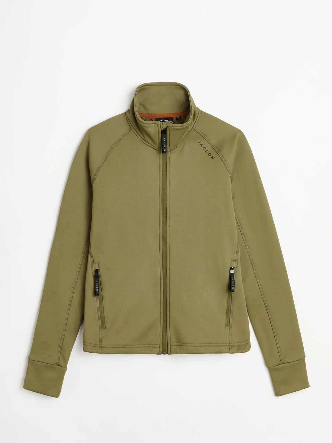 Funktionsjackor Siv med huva och Rut med krage, i stretchigt material för rörelsefrihet. Justerbar nederkant och praktiska fickor, tillgängliga i flera färger.