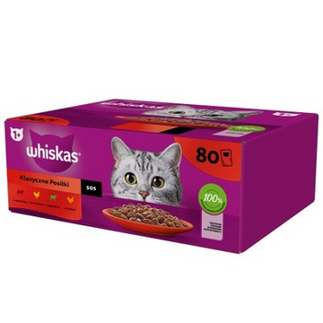 Whiskas Adult 80 x 85 g Classic Meals - våtfoder för vuxna katter, i sås (skuren med: nötkött, kyckling, lamm, fjäderfä)