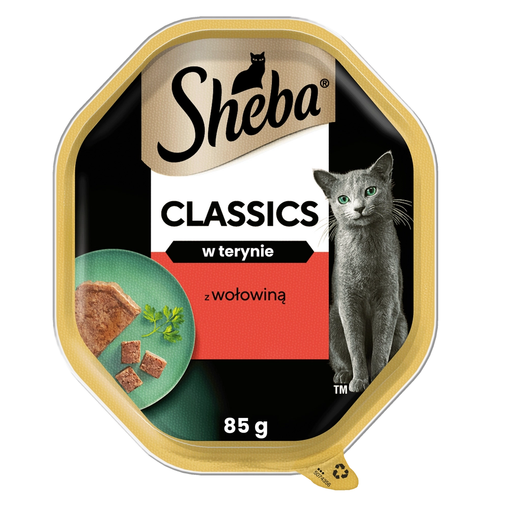 SHEBA Classics tacka 85 g – våtfoder fullvärdigt för vuxna katter, med nötkött, i terrin