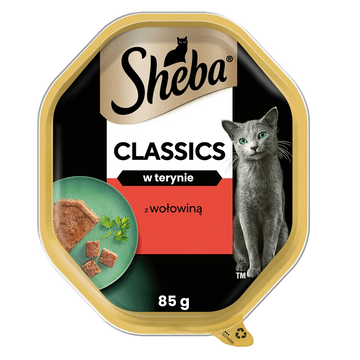 SHEBA Classics tacka 85 g – våtfoder fullvärdigt för vuxna katter, med nötkött, i terrin