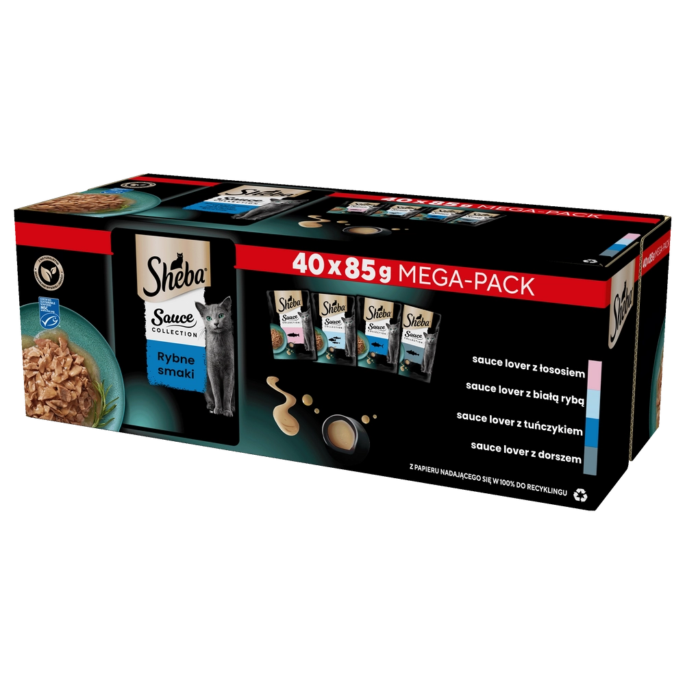 SHEBA Sauce Collection Rybne Smaki påsar 40x85 g – våtfoder för vuxna katter, i sås