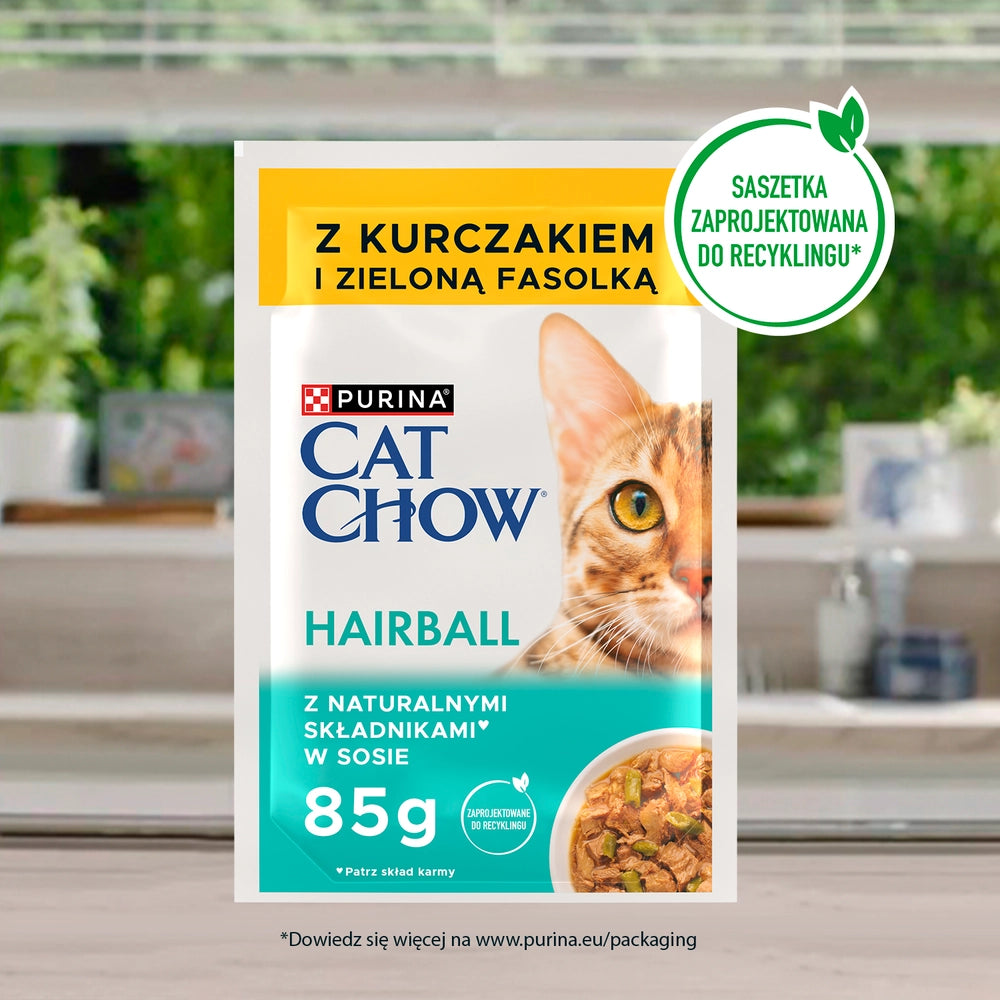 CAT CHOW Hairball Foder för katter med kyckling och gröna bönor i sås 85g
