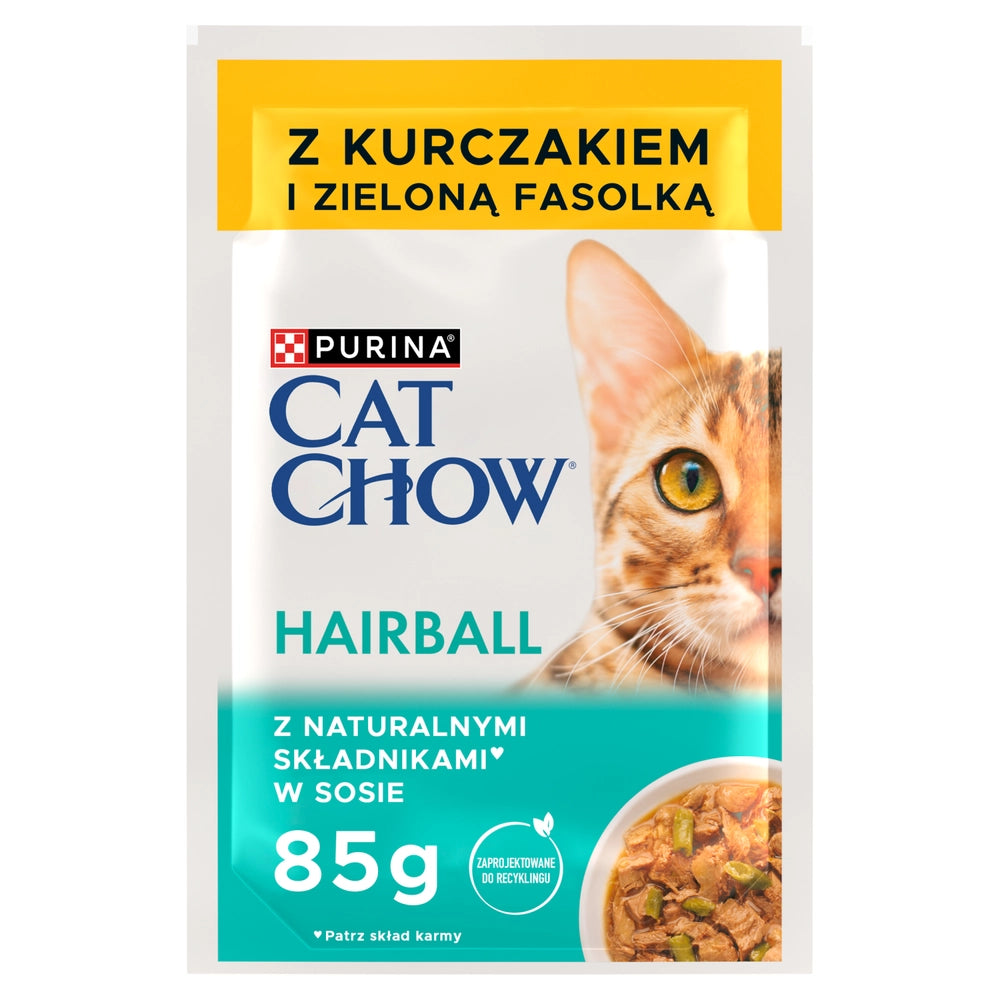 CAT CHOW Hairball Foder för katter med kyckling och gröna bönor i sås 85g