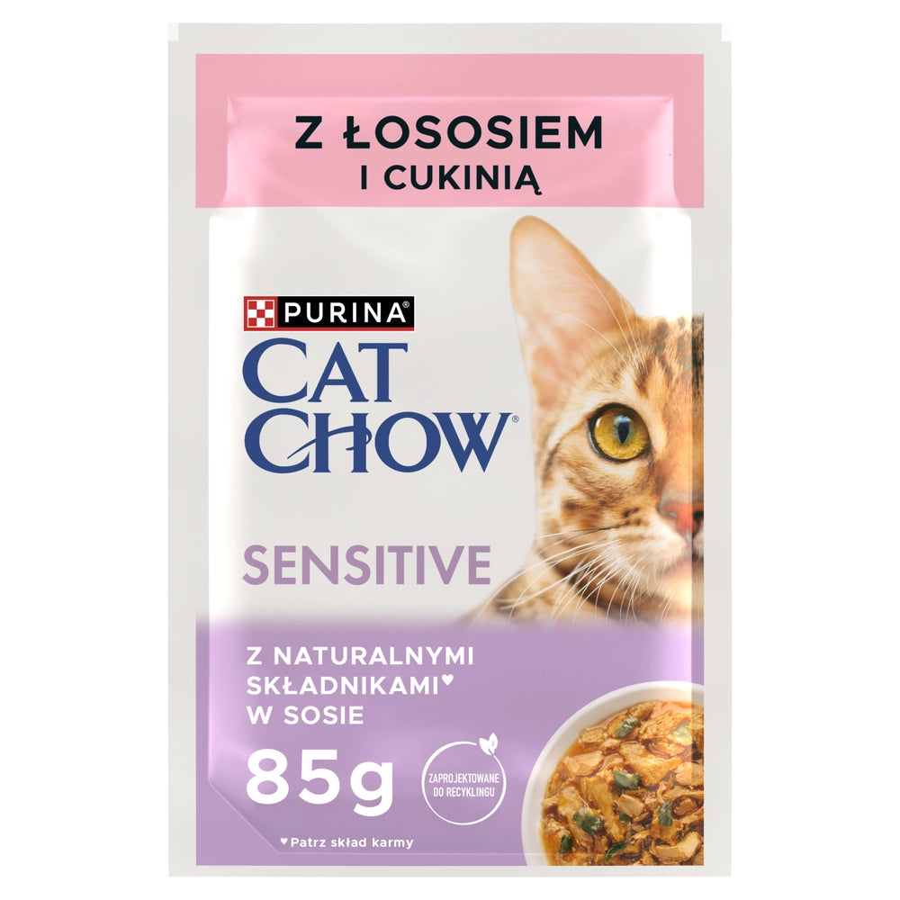 CAT CHOW Sensitive Foder för katter med lax och zucchini i sås 85g