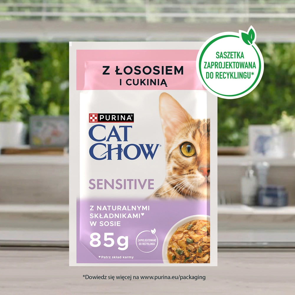 CAT CHOW Sensitive Foder för katter med lax och zucchini i sås 85g