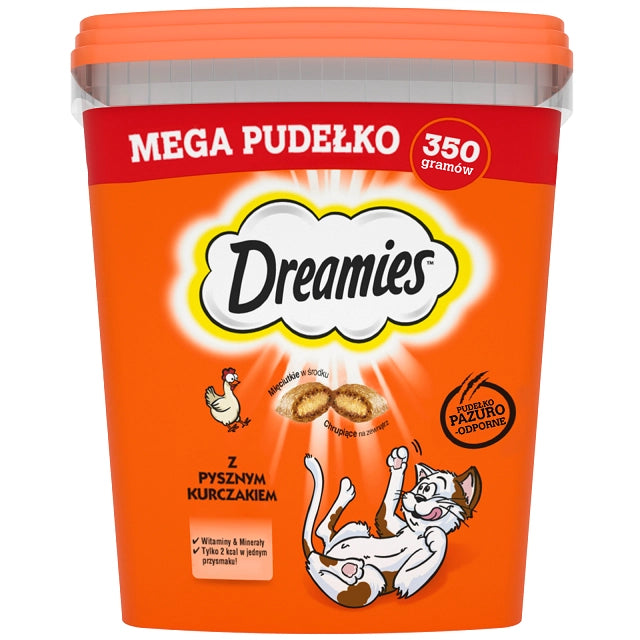 DREAMIES Mega Box 350 g – kompletteringsfoder för vuxna katter, med läcker kyckling