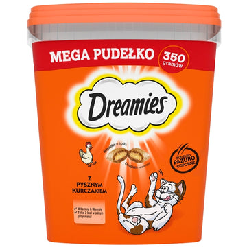 DREAMIES Mega Box 350 g – kompletteringsfoder för vuxna katter, med läcker kyckling