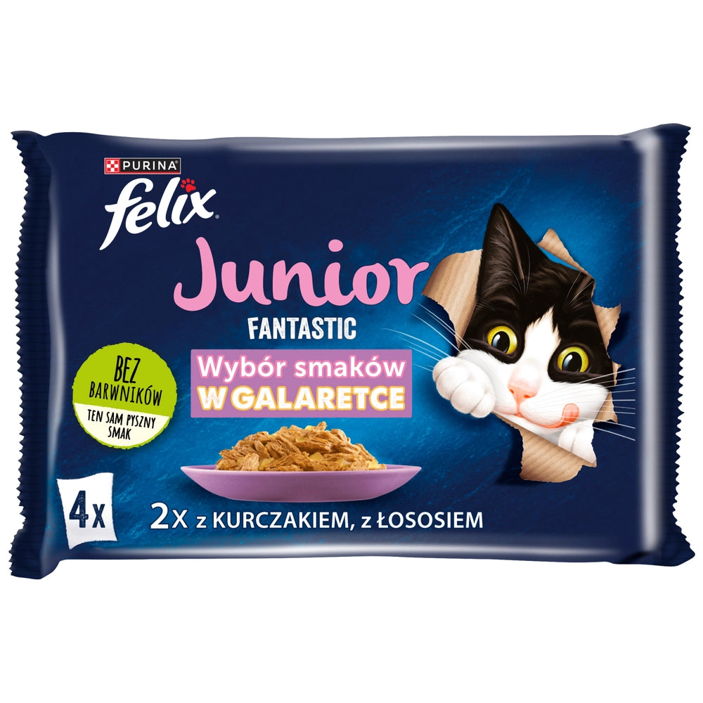 FELIX Fantastic Junior i gelé med kyckling och lax 4x85g