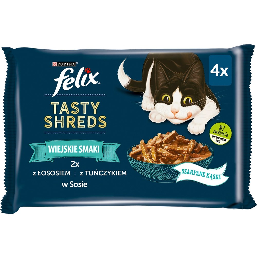 FELIX Tasty Shreds våtfoder för katt med lax och tonfisk i sås 4x80g