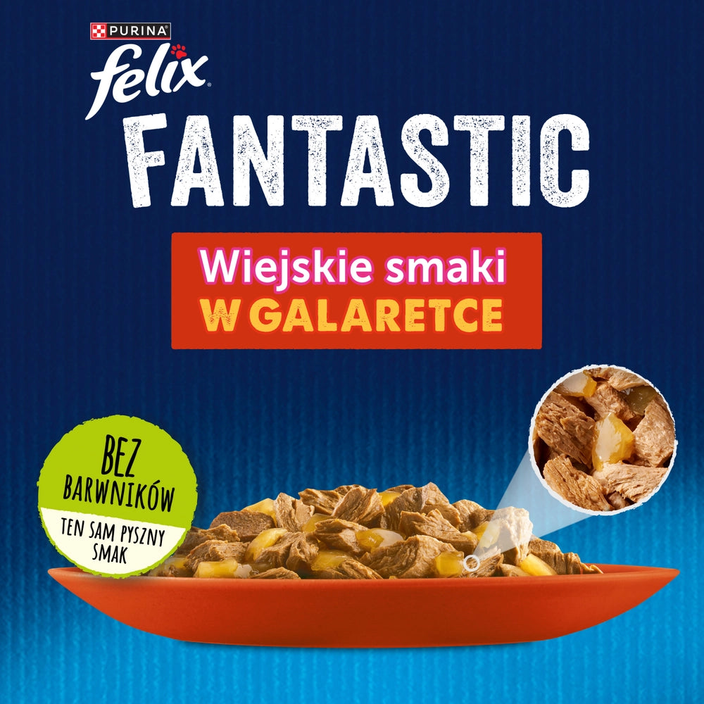 FELIX Wiejskie Smaki i gelé med nötkött och kyckling 4x85g