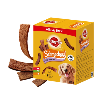 PEDIGREE® Mega Box SchmackosTM – kompletterande foder för vuxna hundar (med smak av Nötkött, Lamm och Fågel) – 790g