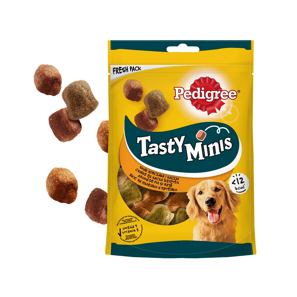 PEDIGREE Tasty Minis 130g - godis för vuxna hundar, med smak av kyckling och anka