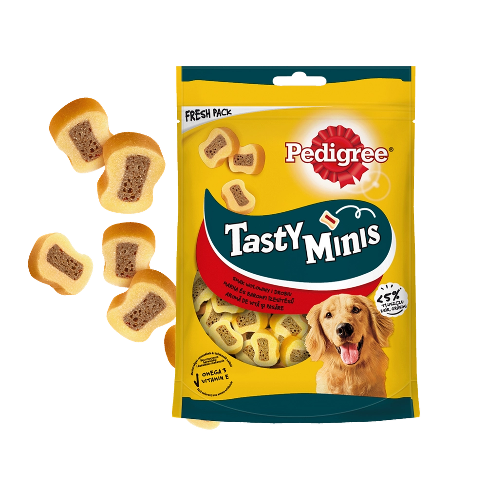 PEDIGREE Tasty Minis 155g - godis för vuxna hundar, med smak av nötkött och fjäderfä