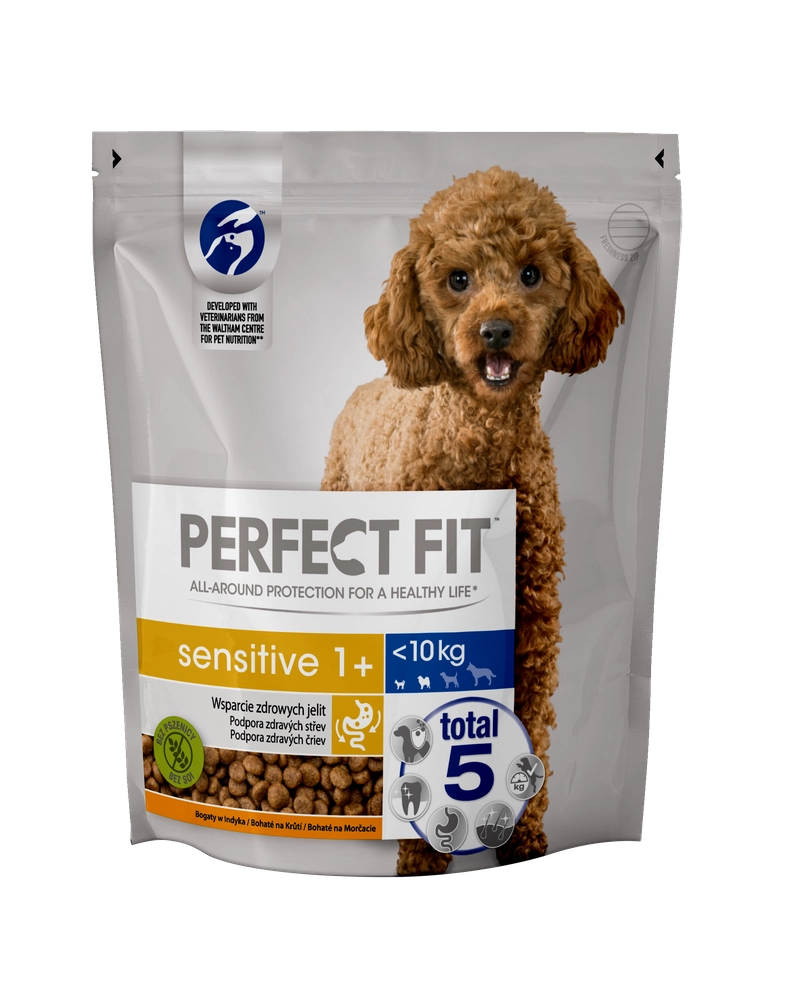PERFECT FIT Sensitive 1+ torrfoder för vuxna hundar av små raser rikt på kalkon 825 g