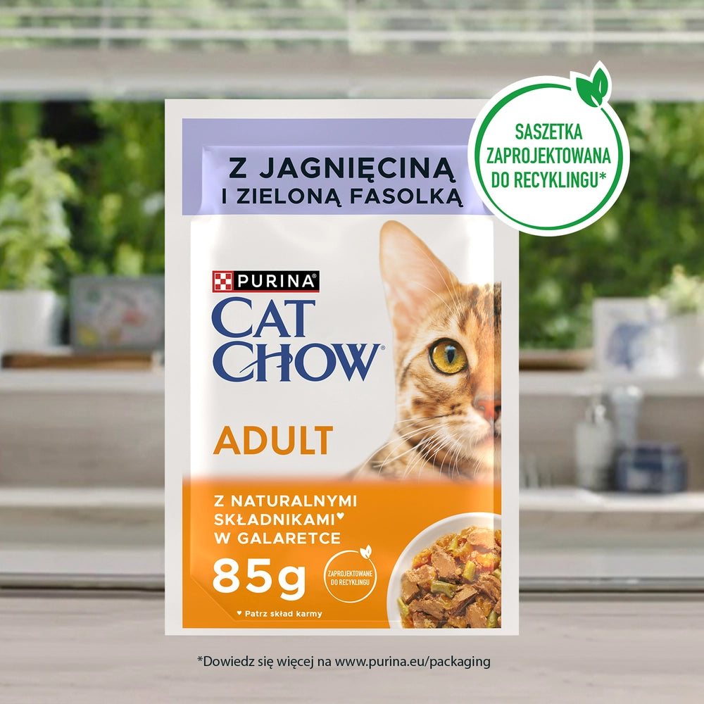 PURINA Cat Chow Adult Foder för katter med lamm och gröna bönor i gelé 10x85g