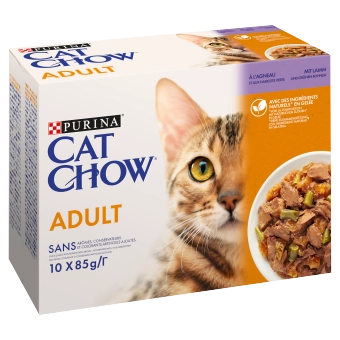 PURINA Cat Chow Adult Foder för katter med lamm och gröna bönor i gelé 10x85g