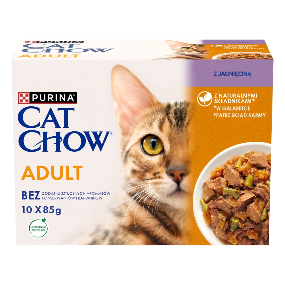 PURINA Cat Chow Adult Foder för katter med lamm och gröna bönor i gelé 10x85g