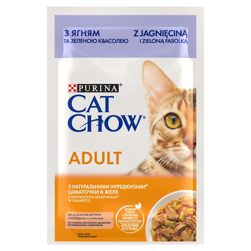 PURINA Cat Chow Adult Torrfoder för katter med lamm och gröna bönor i gelé 85g
