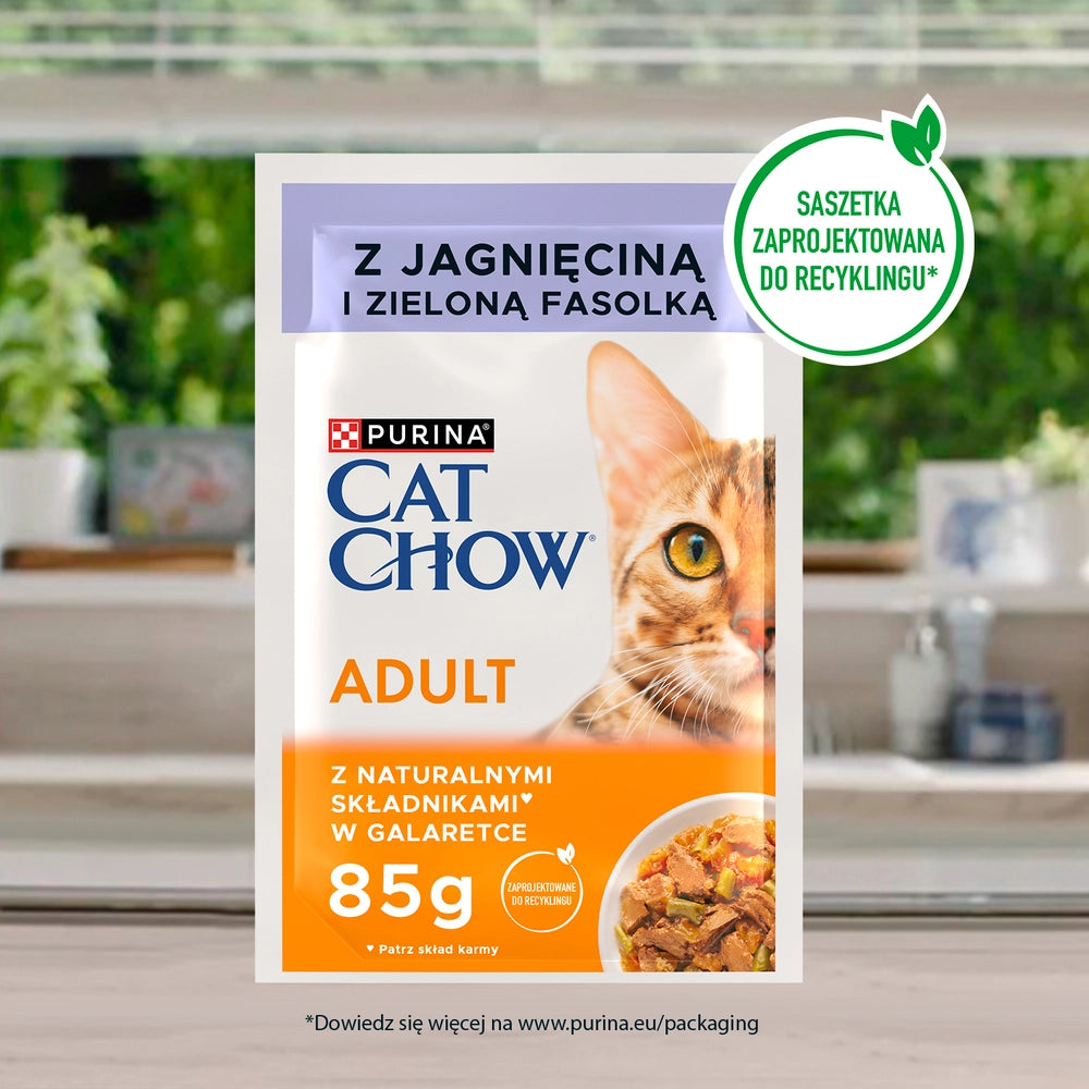 PURINA Cat Chow Adult Torrfoder för katter med lamm och gröna bönor i gelé 85g