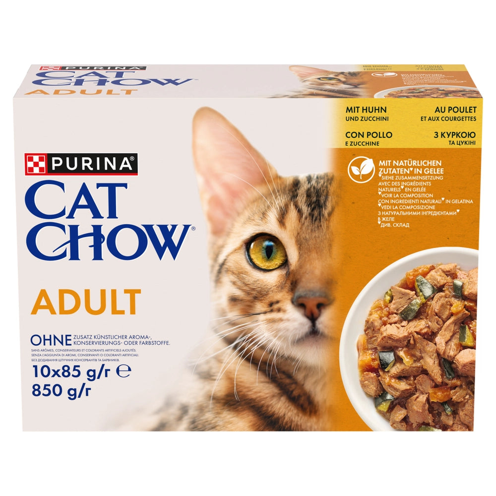 PURINA Cat Chow Adult Foder för katter med kyckling och zucchini i gelé 10x85 g