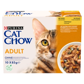 PURINA Cat Chow Adult Foder för katter med kyckling och zucchini i gelé 10x85 g