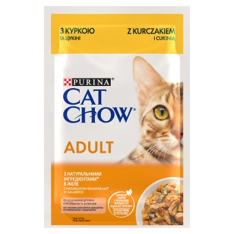 PURINA Cat Chow Adult Foder för katter med kyckling och zucchini i gelé 85g