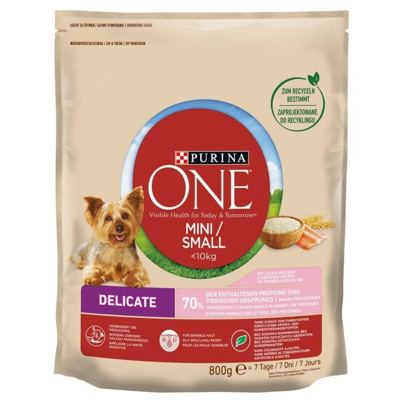 PURINA ONE Mini Delicate Lax & ris 800 g