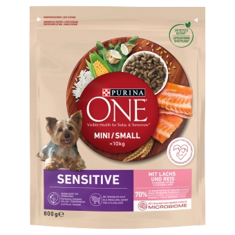 PURINA ONE Mini Delicate Lax & ris 800 g