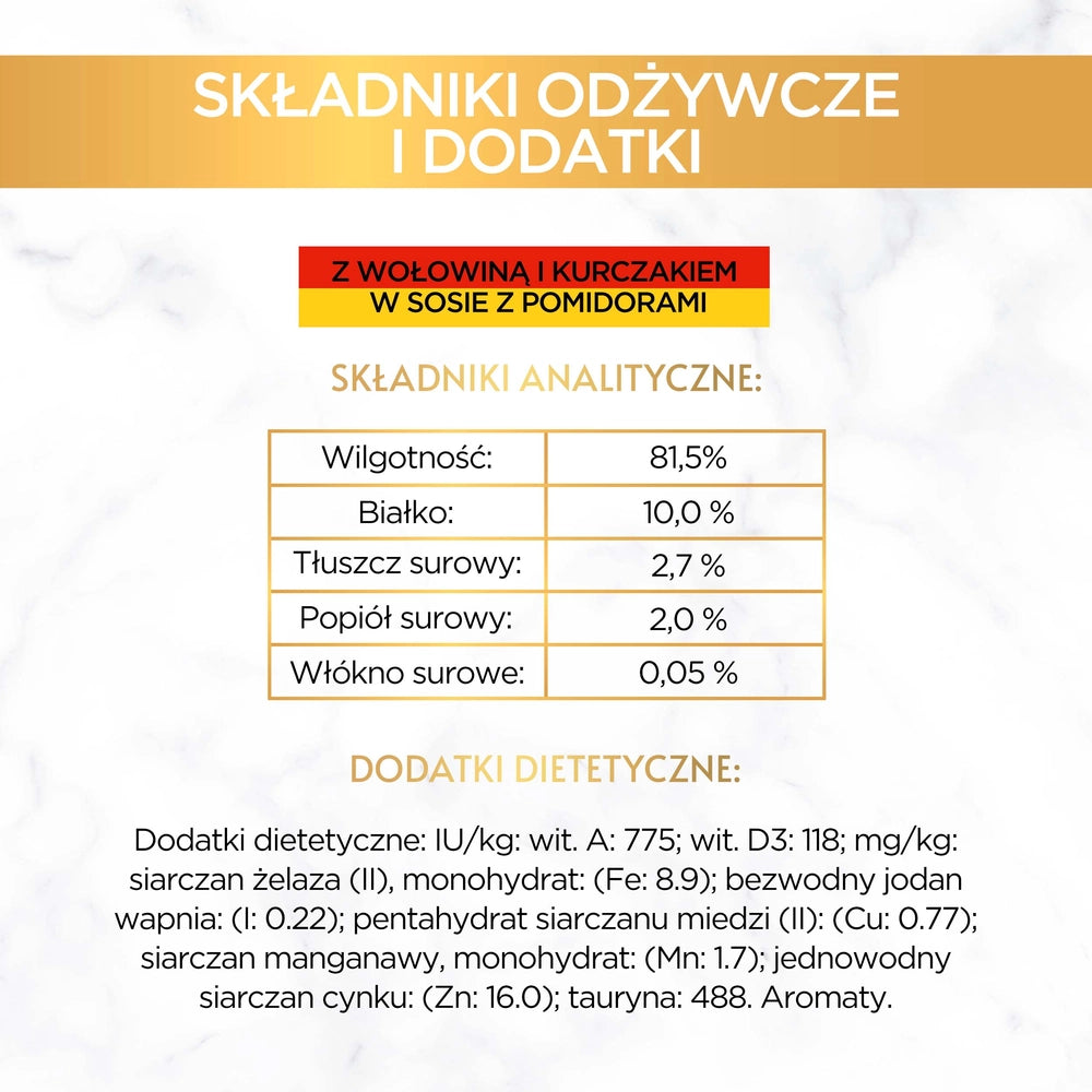 Purina Gourmet Gold med nötkött och kyckling i sås med tomater 85g