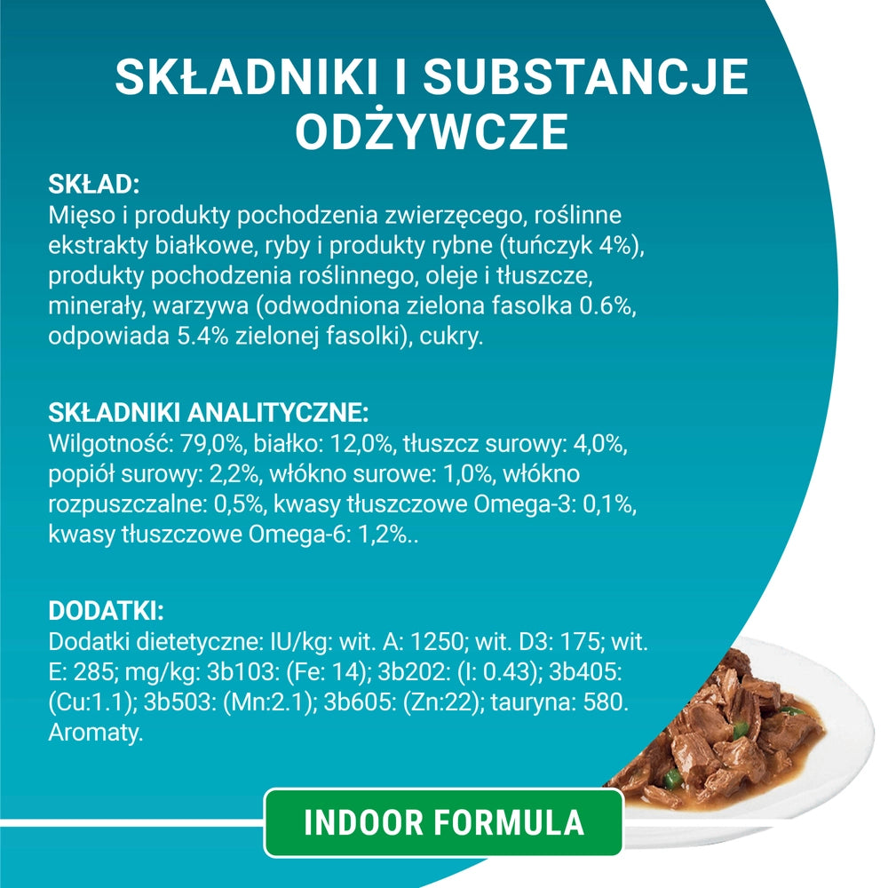 Purina One Indoor Formula Kattmat med tonfisk och gröna bönor 85 g
