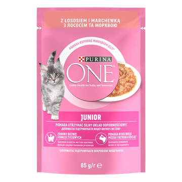 Purina One Junior Foder för kattungar med lax och morötter 85g