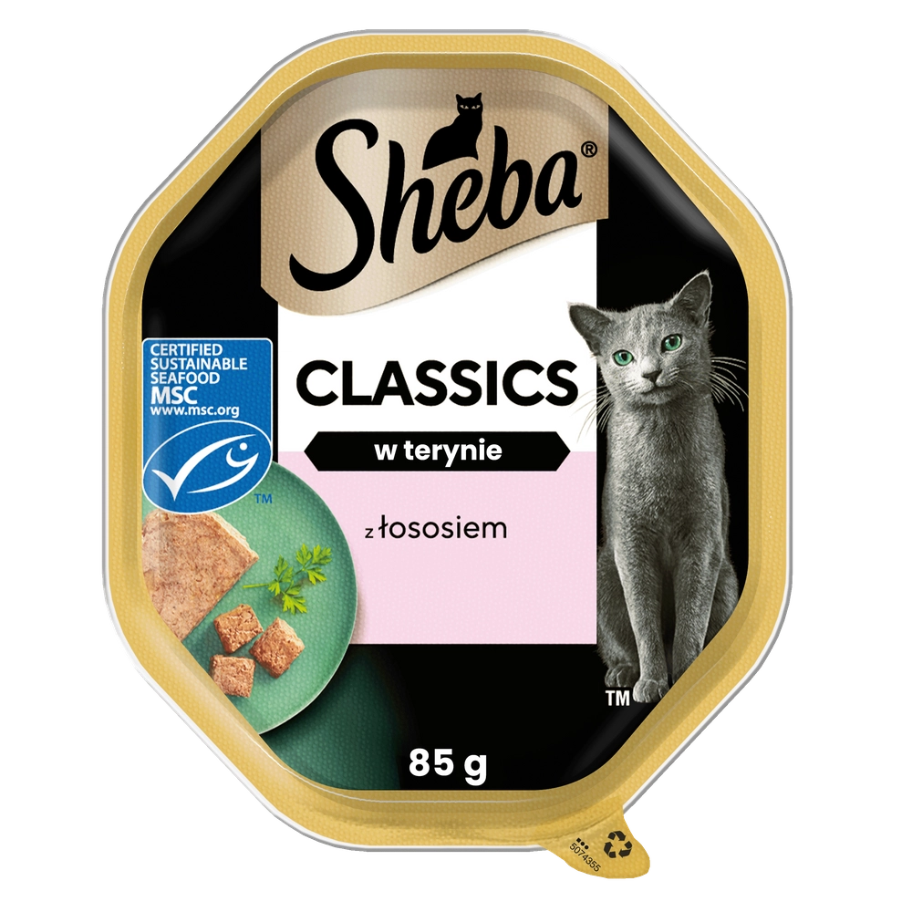 SHEBA Classics tacka 85 g – våtfoder helfoder för vuxna katter, med lax, i terrin