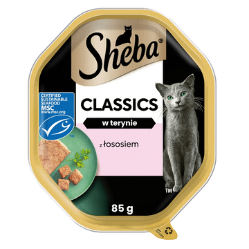 SHEBA Classics tacka 85 g – våtfoder helfoder för vuxna katter, med lax, i terrin