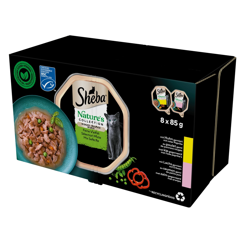 SHEBA Nature’s Collection Smakval 12x85g våtfoder med kyckling, kalkon, tonfisk och lax för katt