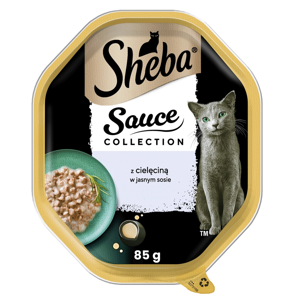 SHEBA Sauce Collection tacka 85g – våtfoder helfoder för vuxna katter, bitar med kalvkött i sås