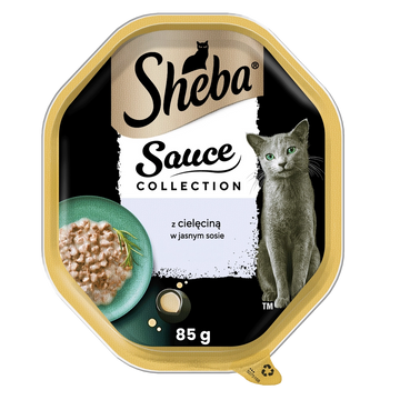 SHEBA Sauce Collection tacka 85g – våtfoder helfoder för vuxna katter, bitar med kalvkött i sås