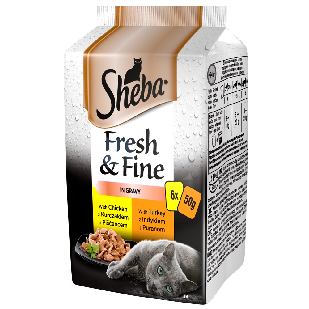 SHEBA saszetka 6x50g Fresh & Fine - våtfoder för katter i sås (med kyckling, med kalkon)