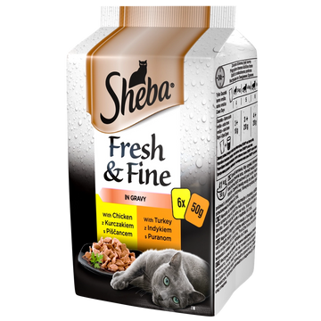 SHEBA saszetka 6x50g Fresh & Fine - våtfoder för katter i sås (med kyckling, med kalkon)