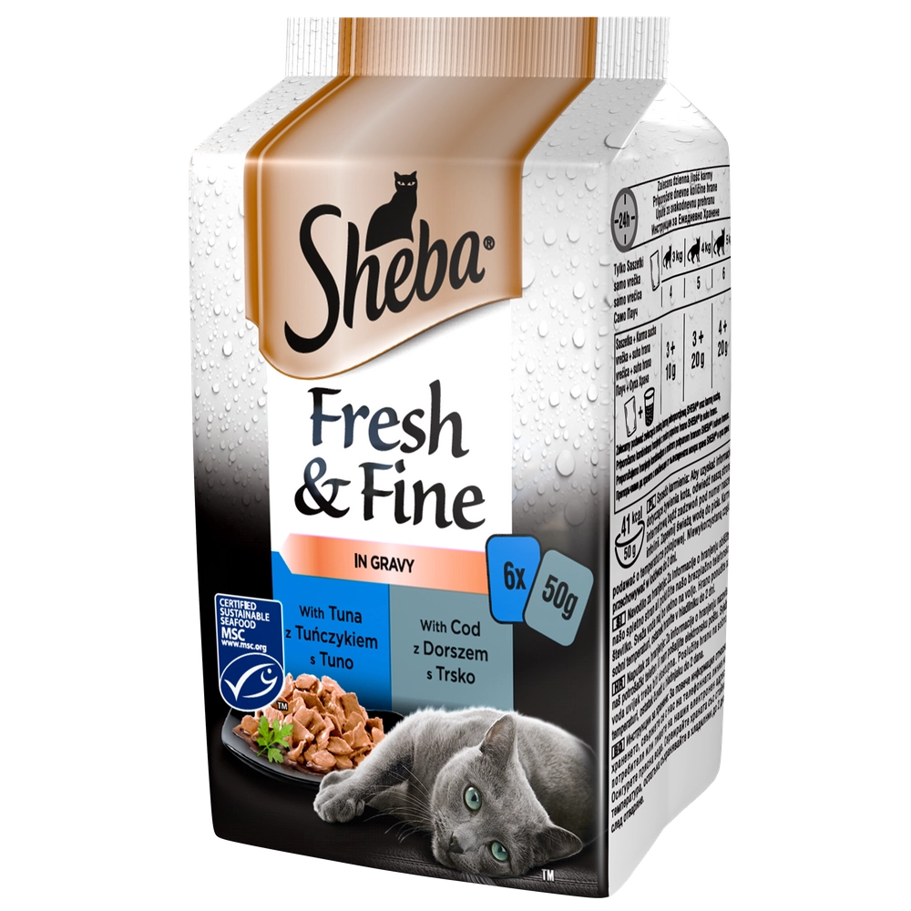 SHEBA saszetka 6x50g Fresh & Fine - våtfoder för katter i sås (med tonfisk, med torsk)