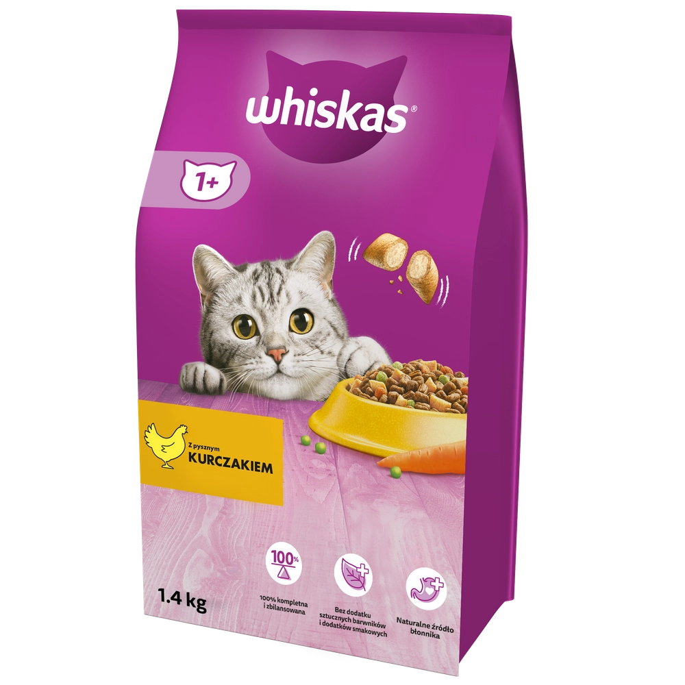 WHISKAS Adult 1,4 kg - torrfoder för vuxna katter, med utsökt kyckling