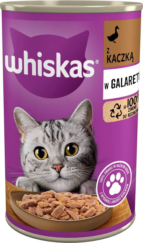 WHISKAS Adult burk 400 g - våtfoder för vuxna katter, bitar med anka i gelé